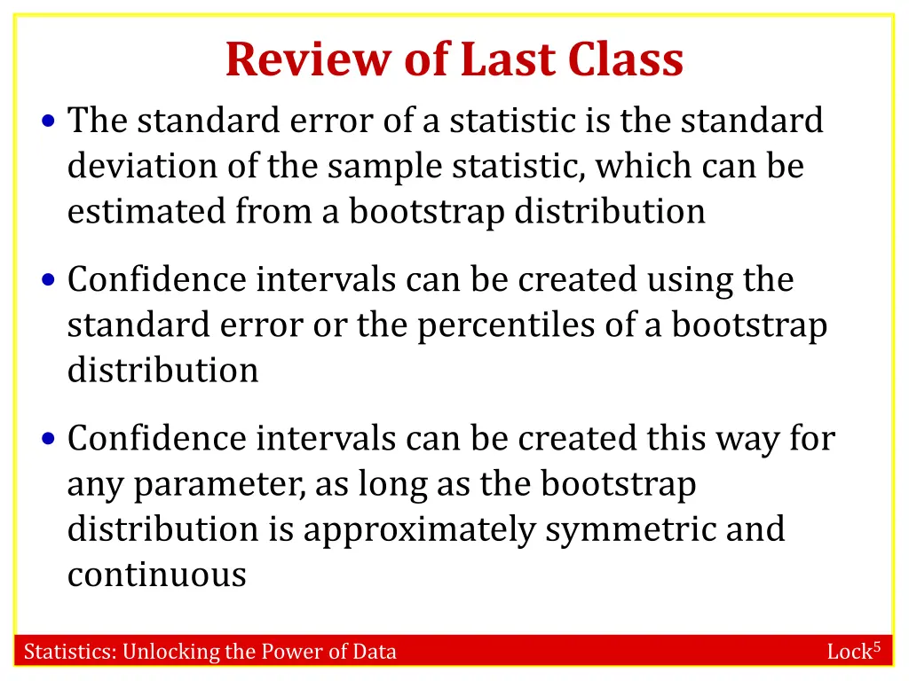 review of last class the standard error