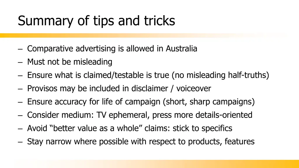 summary of tips and tricks