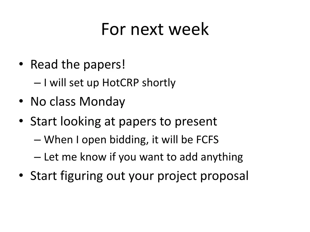 for next week