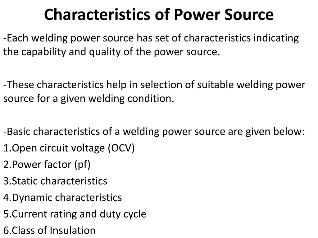 characteristics of power source