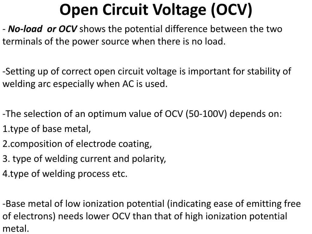 open circuit voltage ocv no load or ocv shows