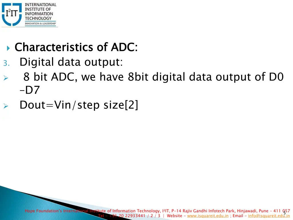 characteristics of adc 3 digital data output