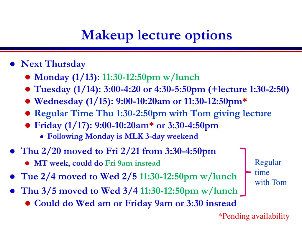 makeup lecture options