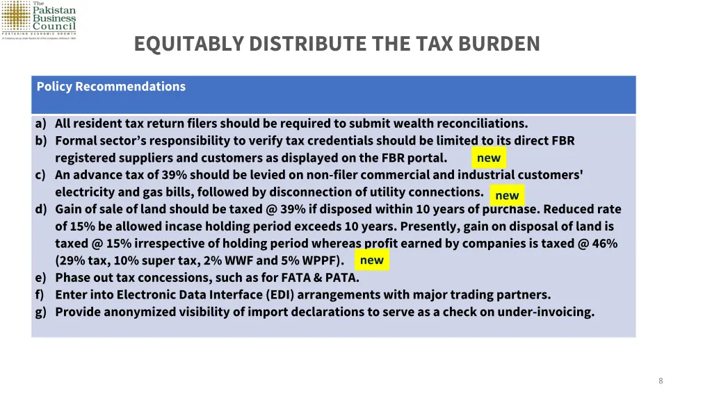 equitably distribute the tax burden