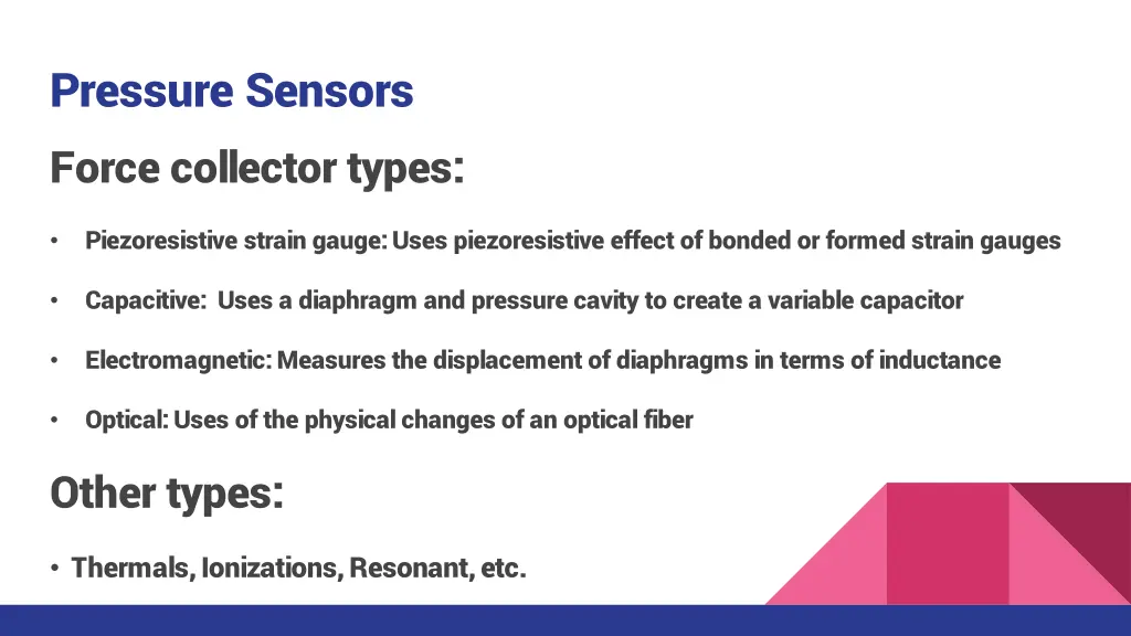 pressure sensors force collector types