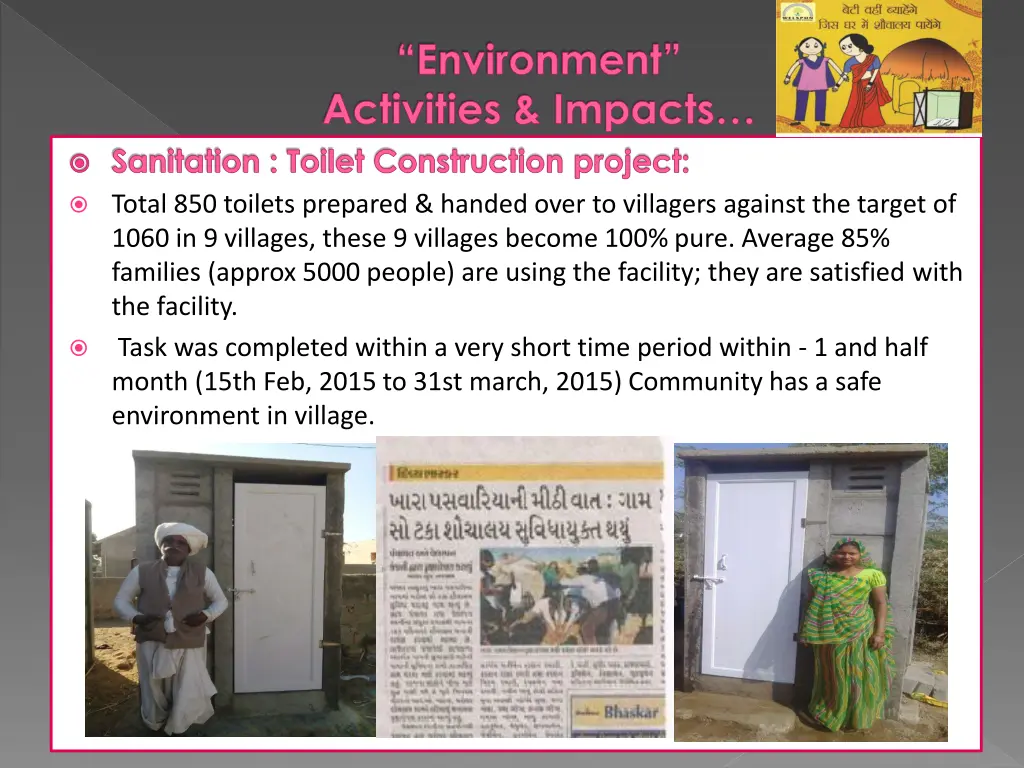 environment activities impacts sanitation toilet
