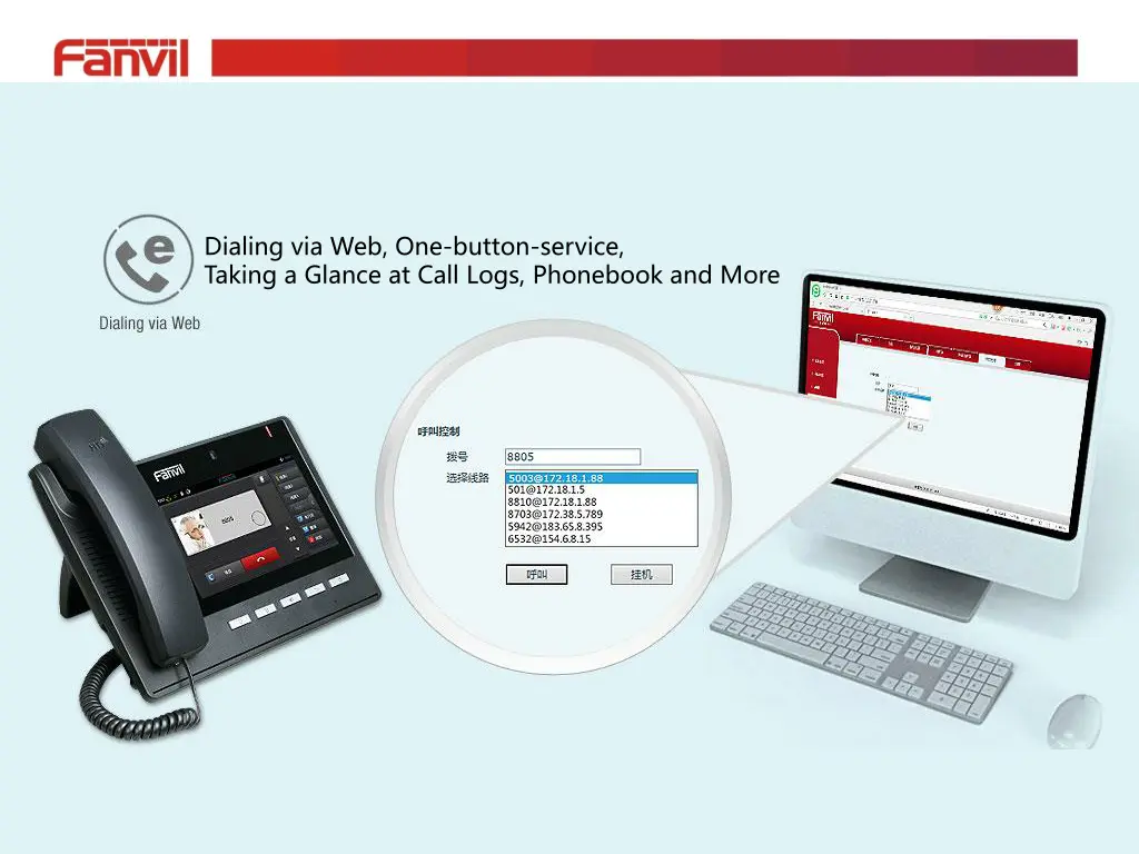 dialing via web one button service taking