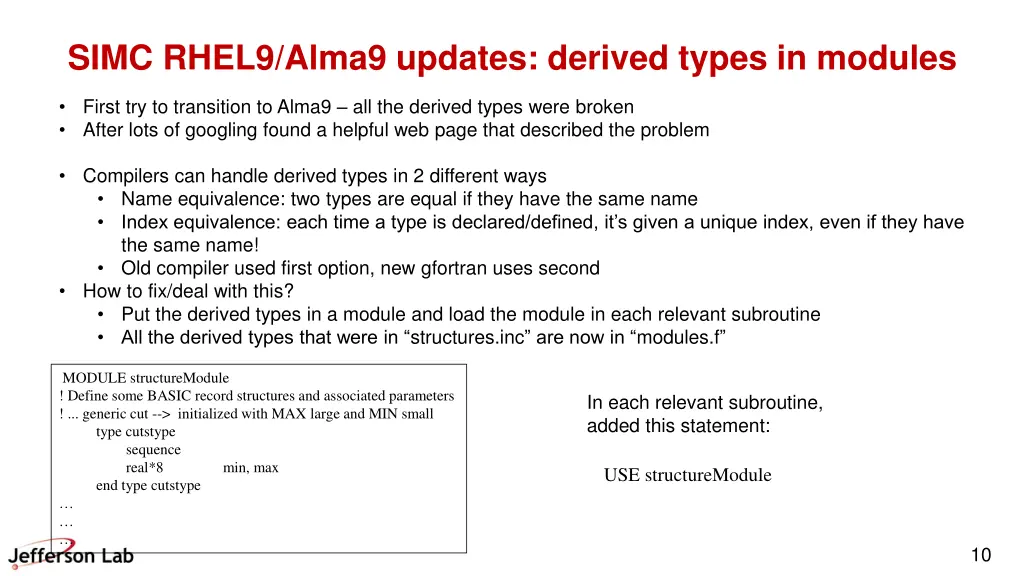 simc rhel9 alma9 updates derived types in modules