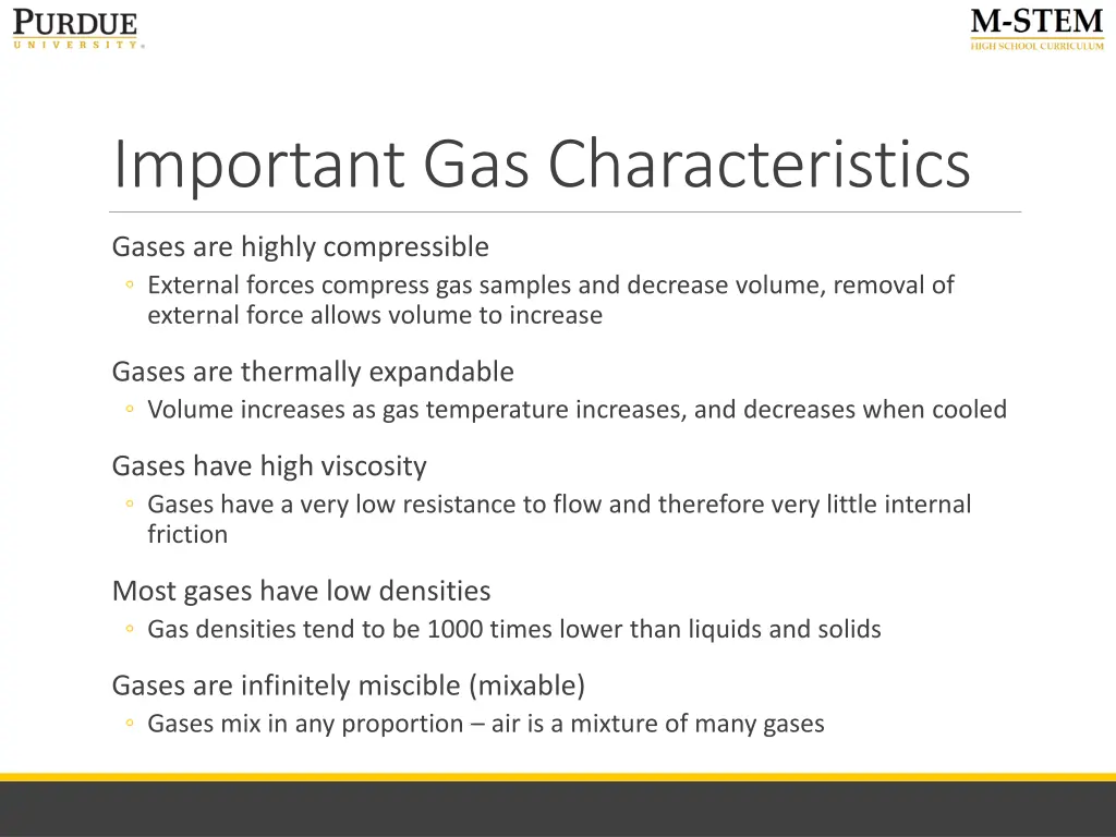 important gas characteristics