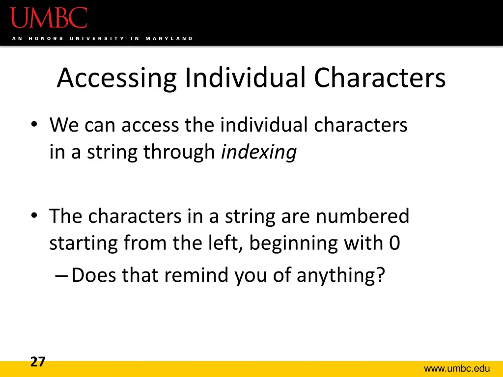 accessing individual characters
