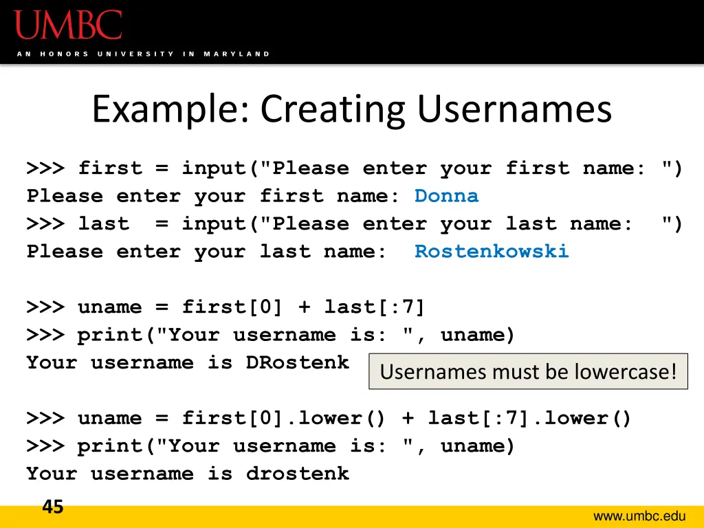 example creating usernames 1