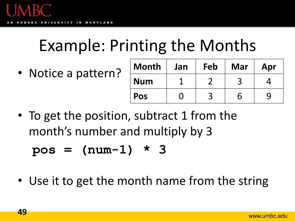 example printing the months 2