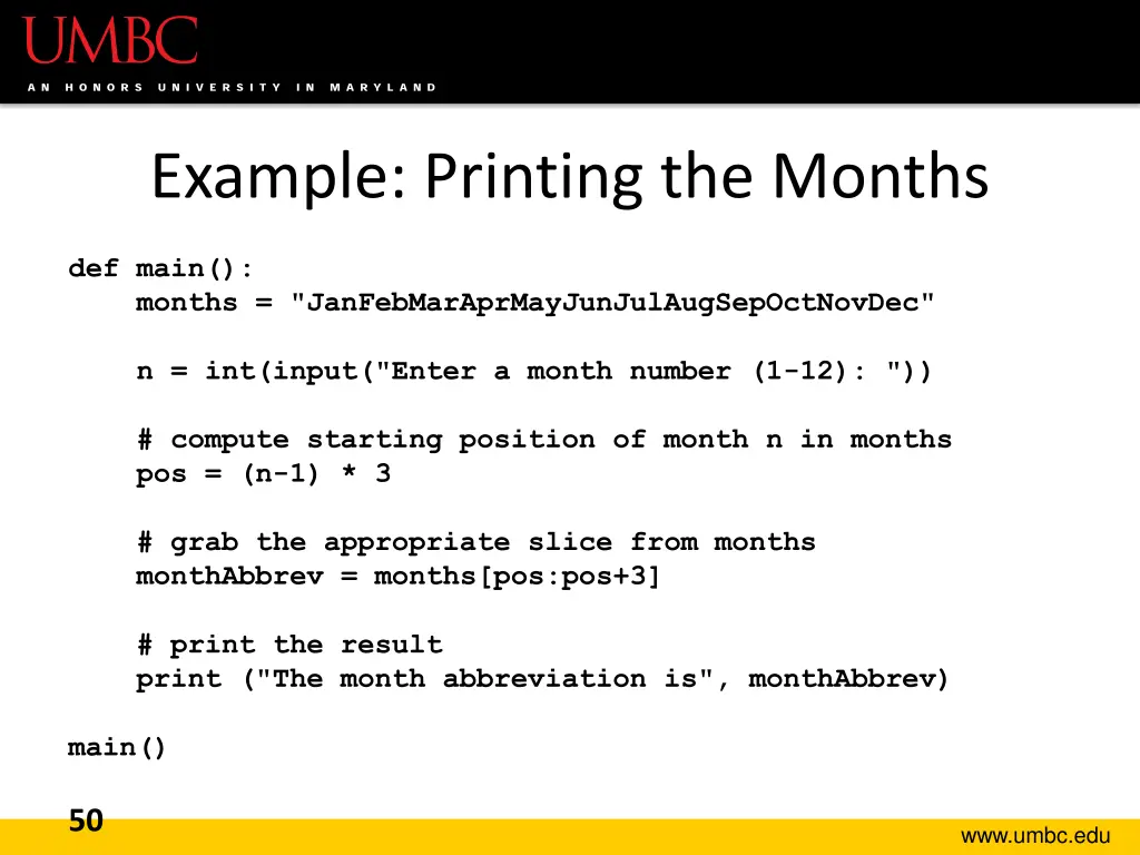 example printing the months 3