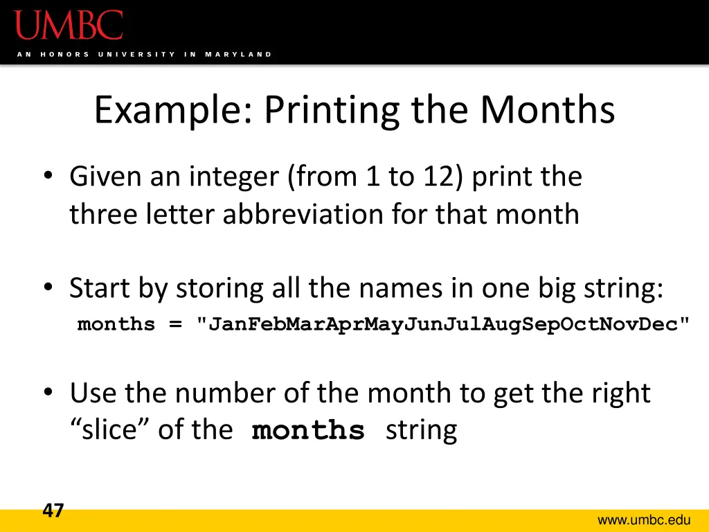 example printing the months