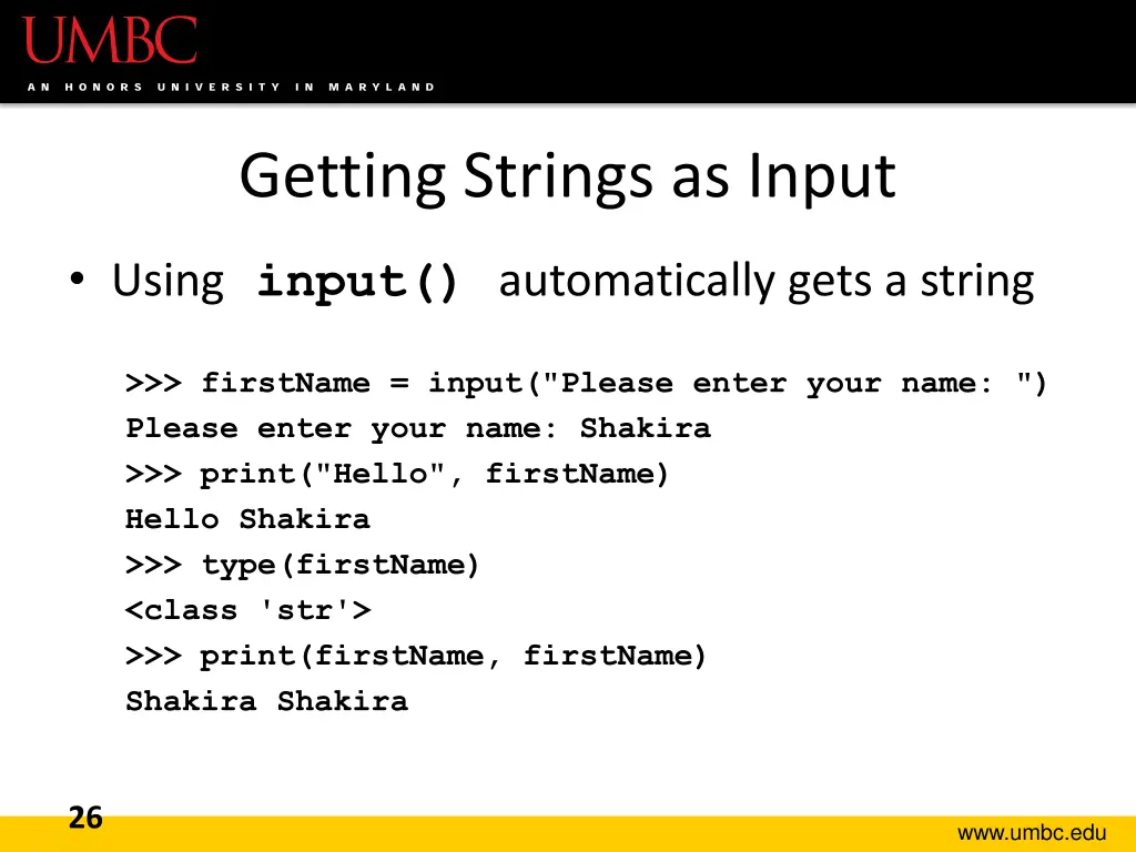 getting strings as input
