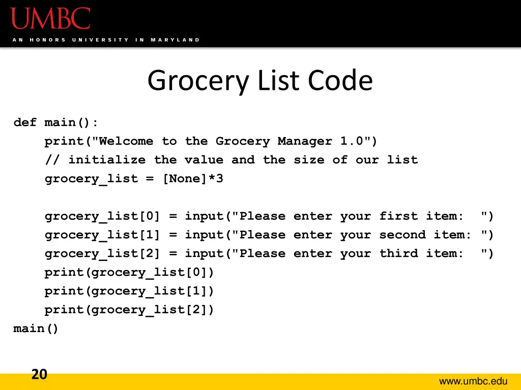 grocery list code