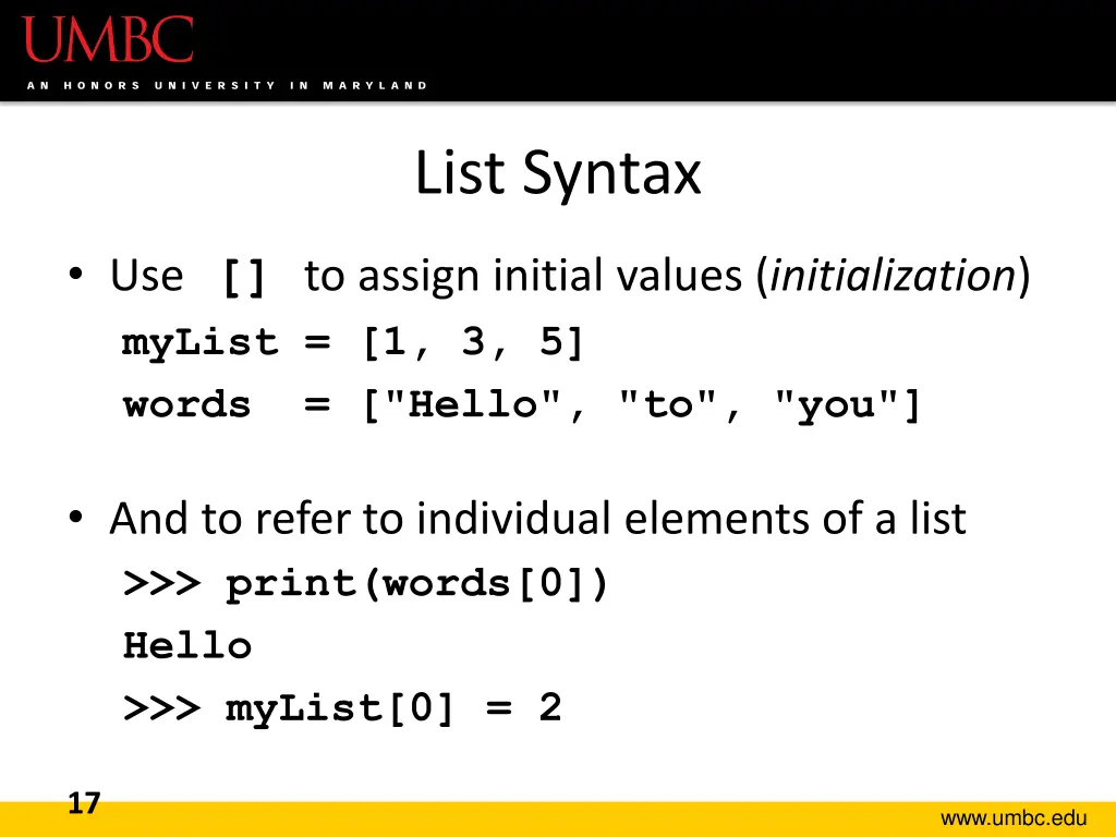 list syntax