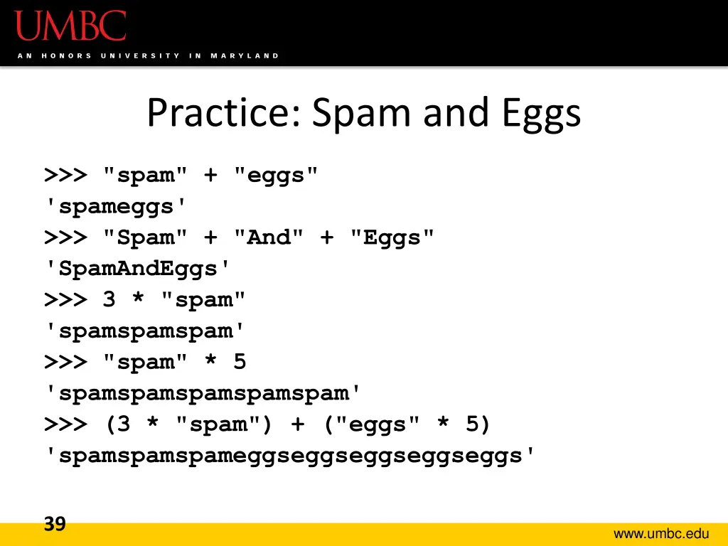 practice spam and eggs