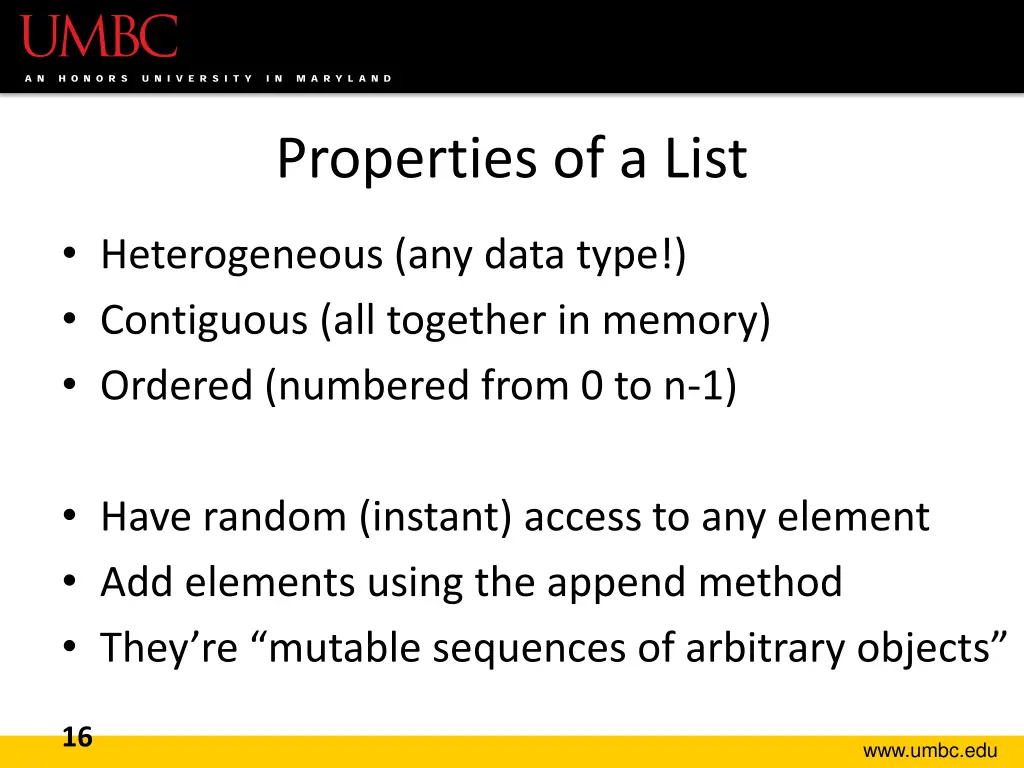properties of a list