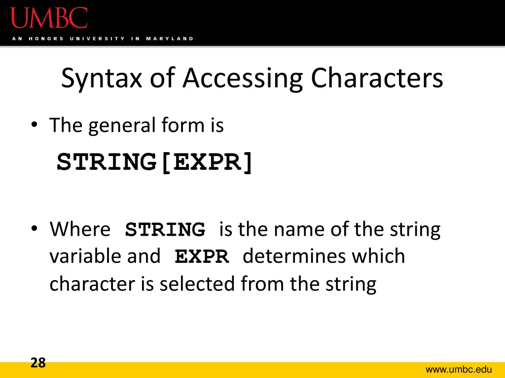 syntax of accessing characters