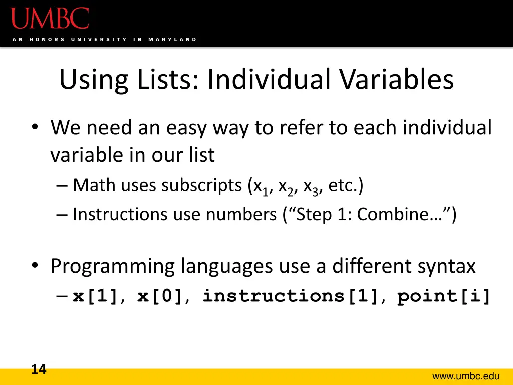 using lists individual variables