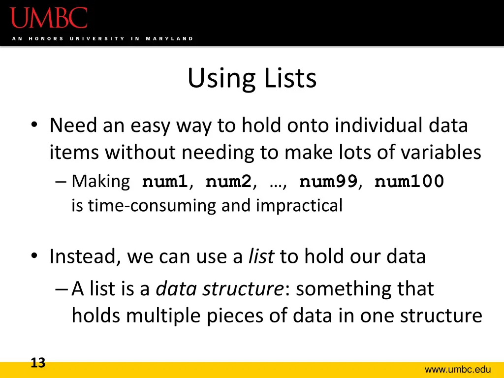 using lists