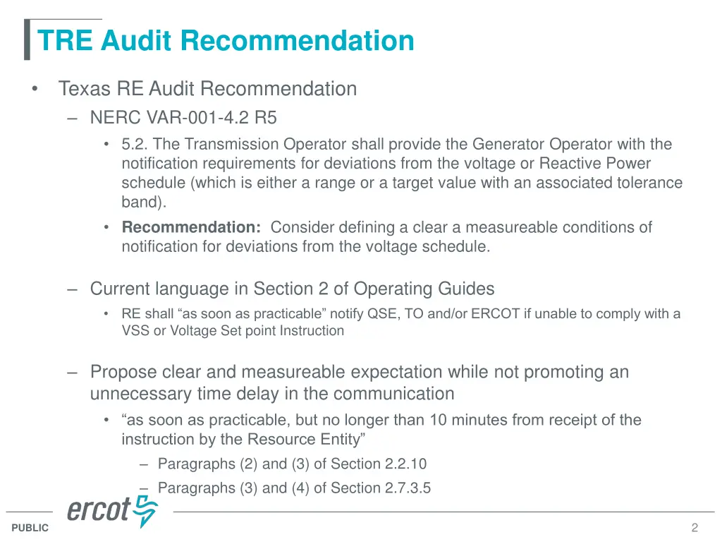 tre audit recommendation