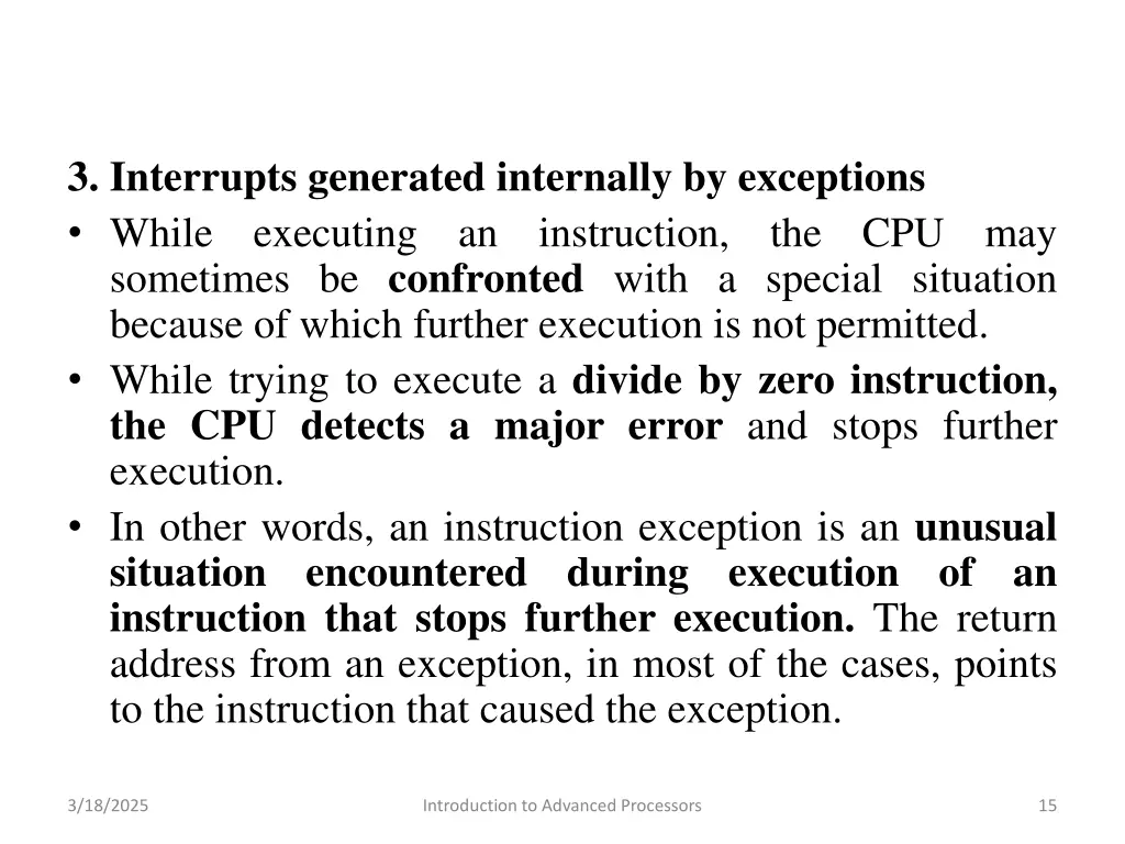 3 interrupts generated internally by exceptions