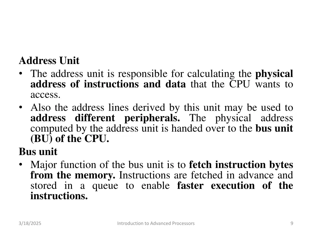 address unit the address unit is responsible