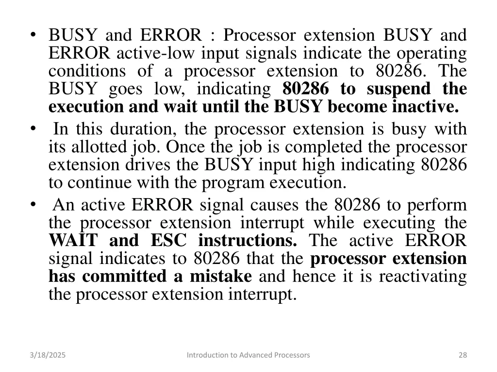 busy and error processor extension busy and error