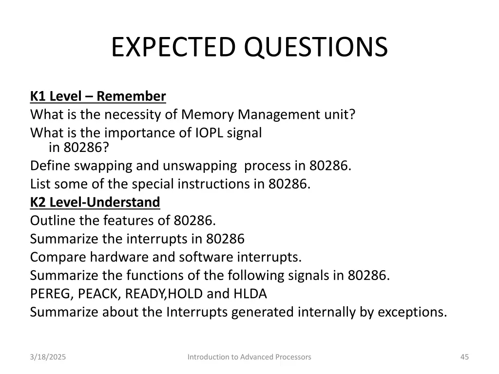 expected questions