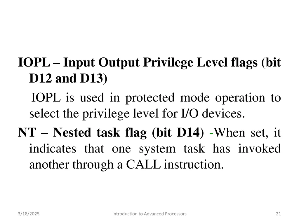 iopl input output privilege level flags