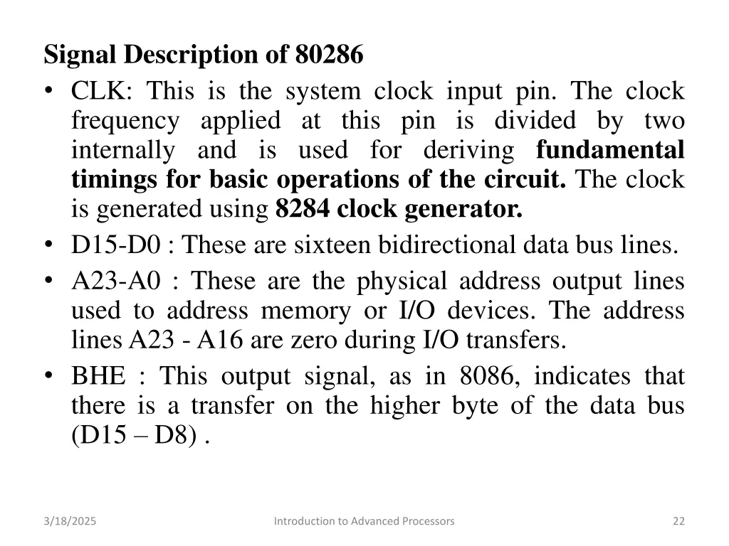 signal description of 80286 clk this