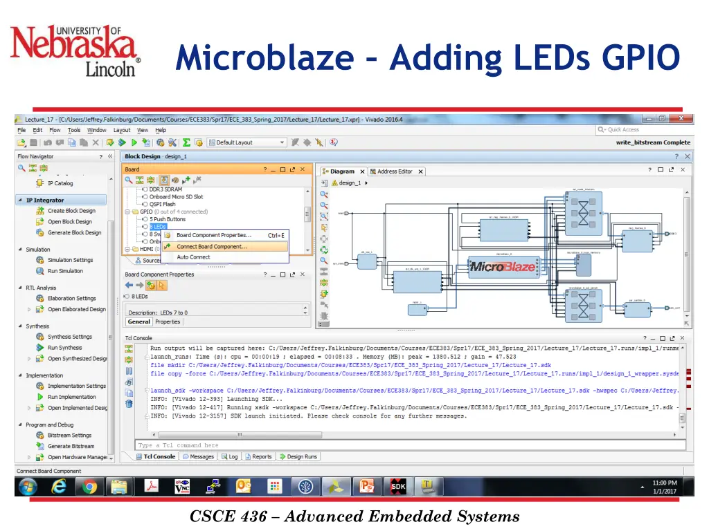 microblaze adding leds gpio