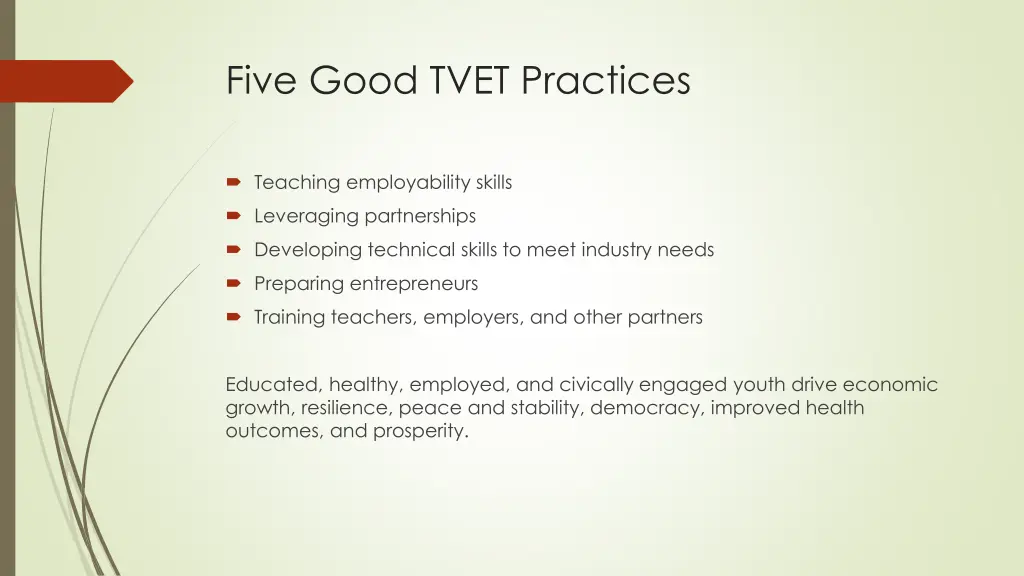 five good tvet practices 1