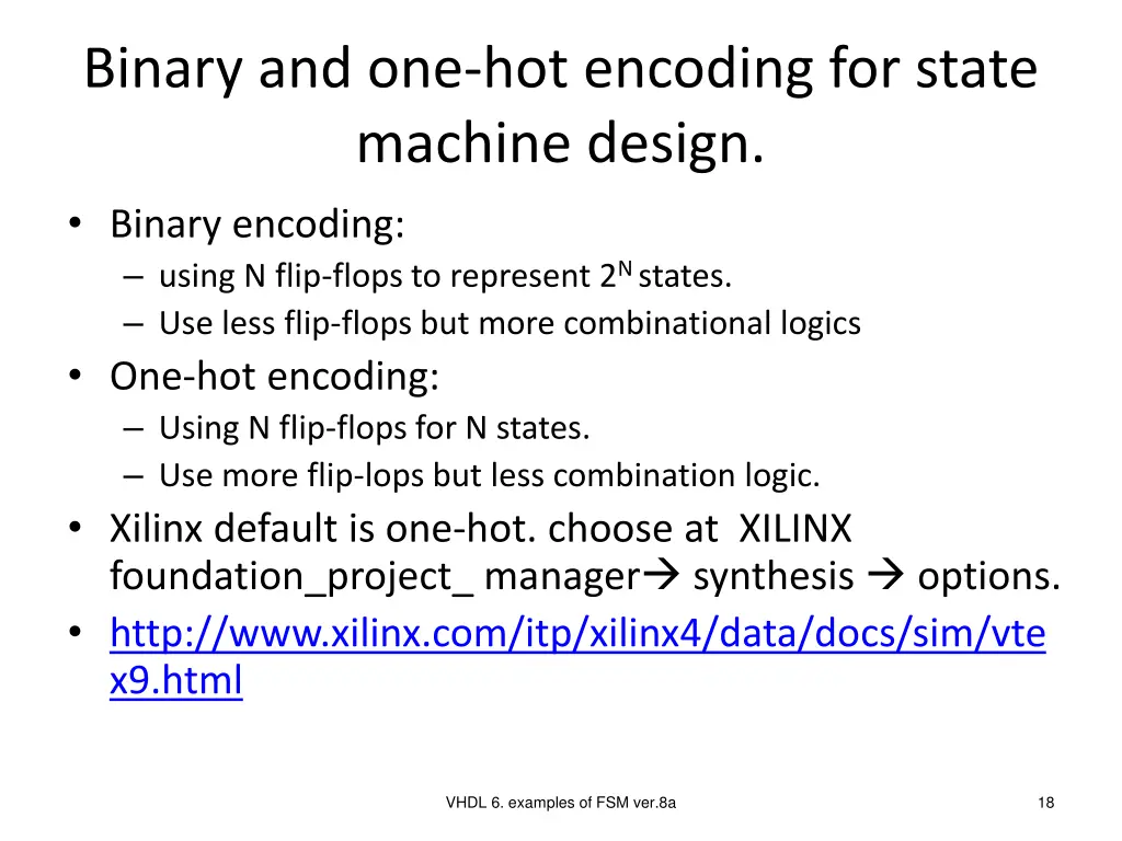 binary and one hot encoding for state machine