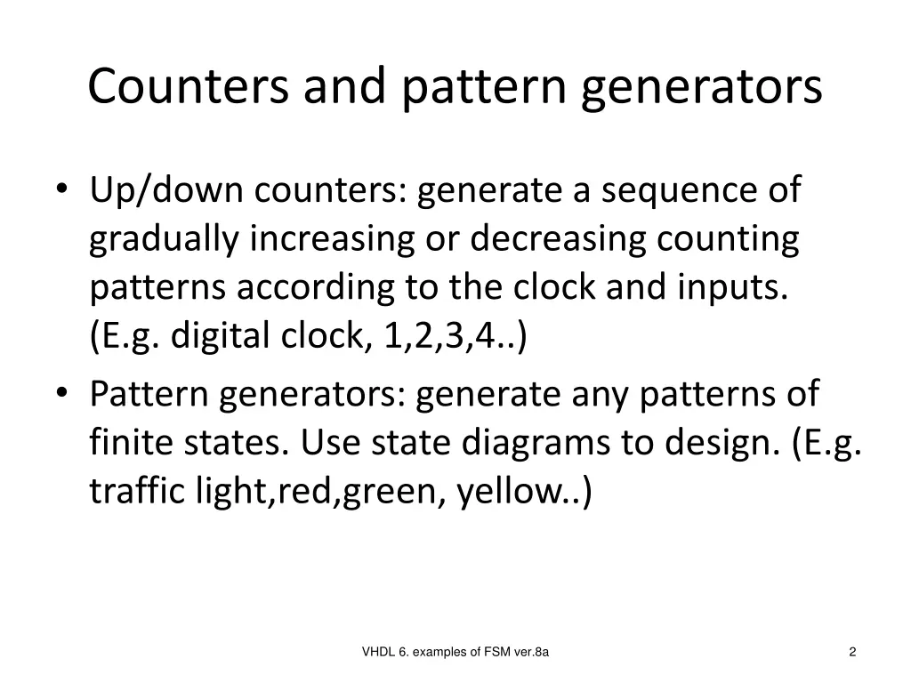 counters and pattern generators