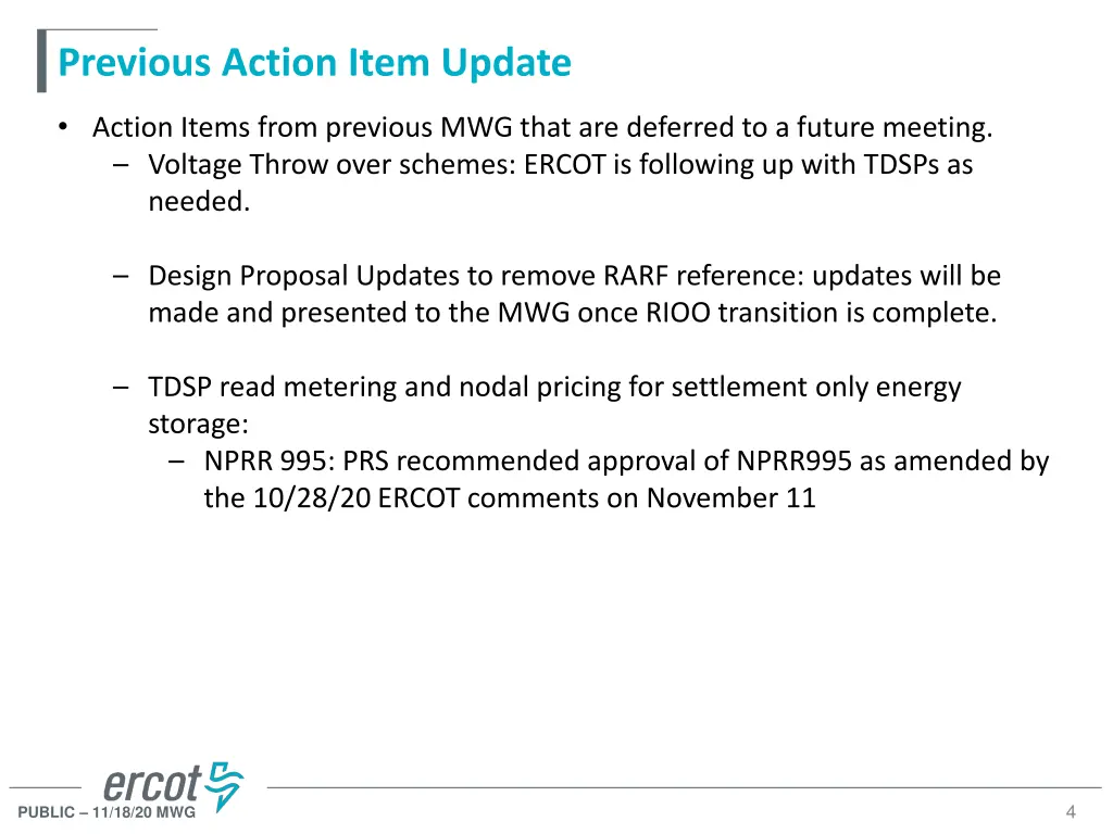 previous action item update