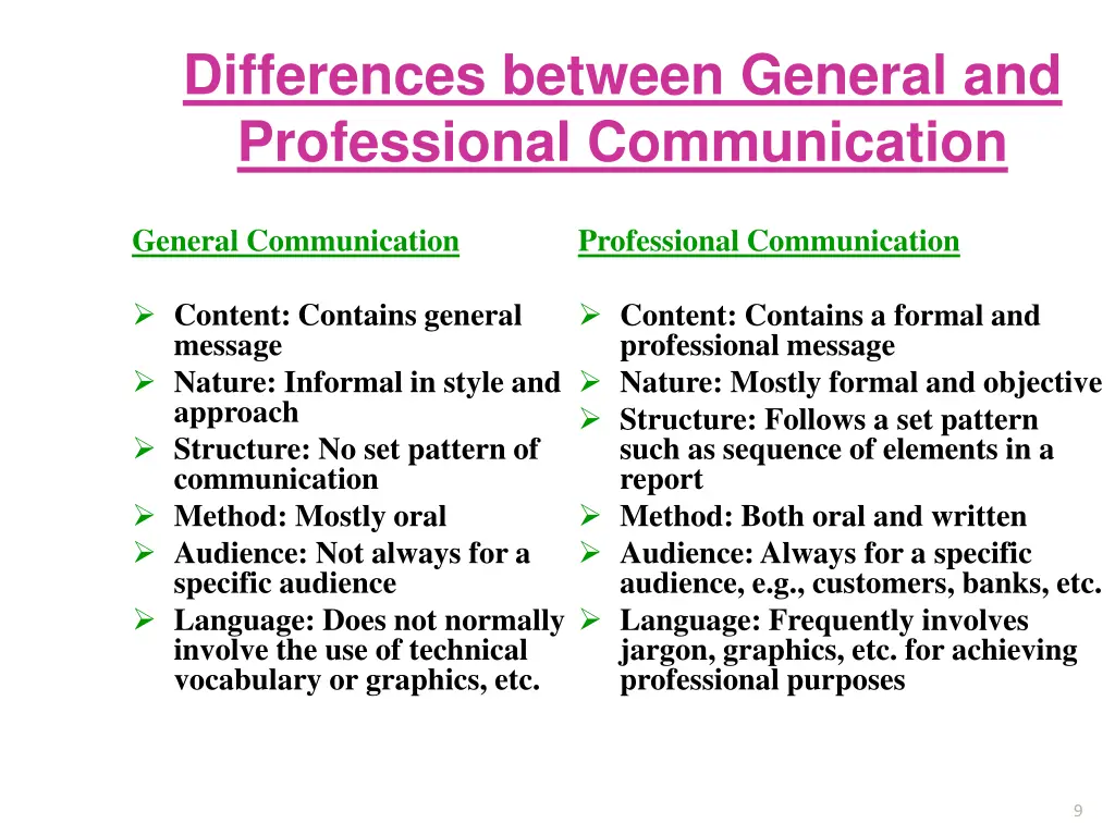 differences between general and professional