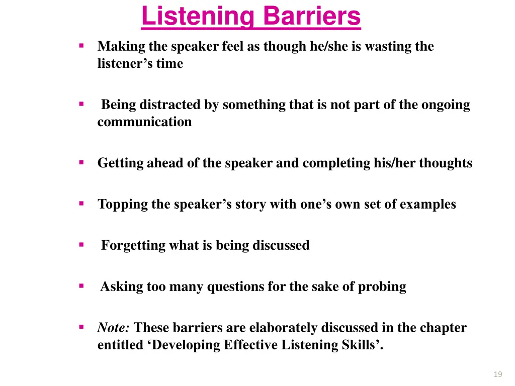 listening barriers making the speaker feel