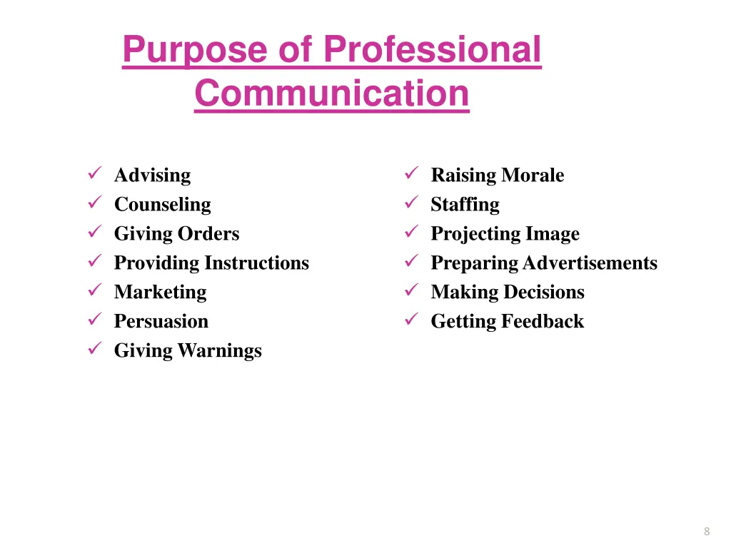 purpose of professional communication