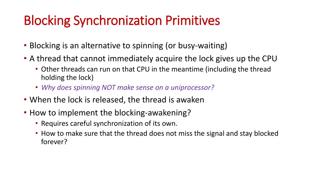 blocking synchronization primitives blocking