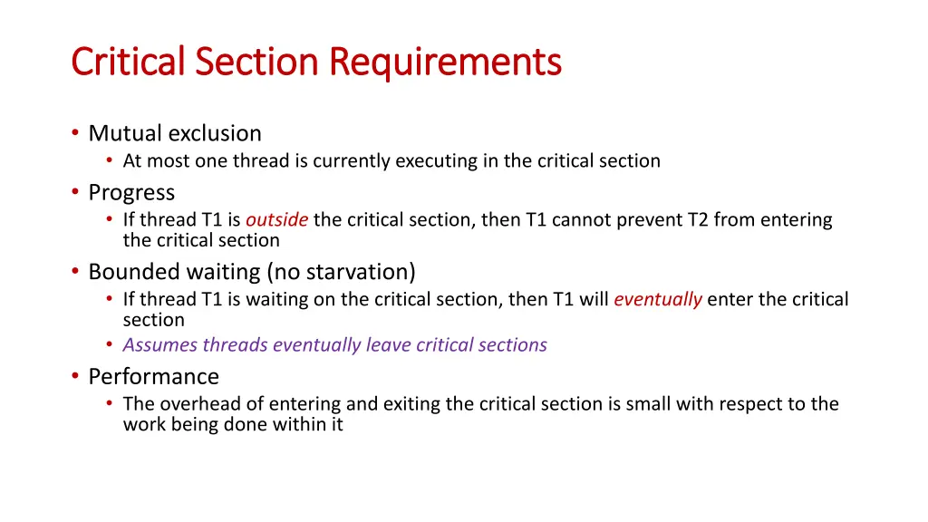 critical section requirements critical section