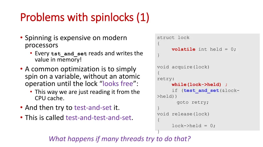 problems with spinlocks 1 problems with spinlocks 1