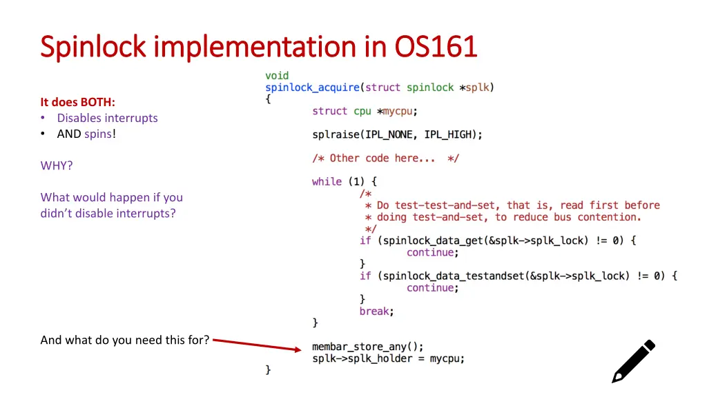 spinlock implementation in os161 spinlock