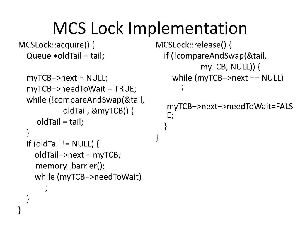 mcs lock implementation mcslock acquire queue