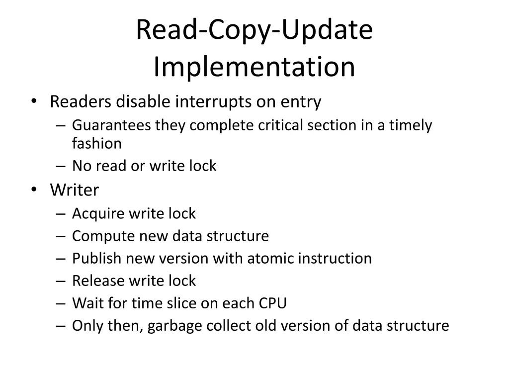 read copy update implementation readers disable