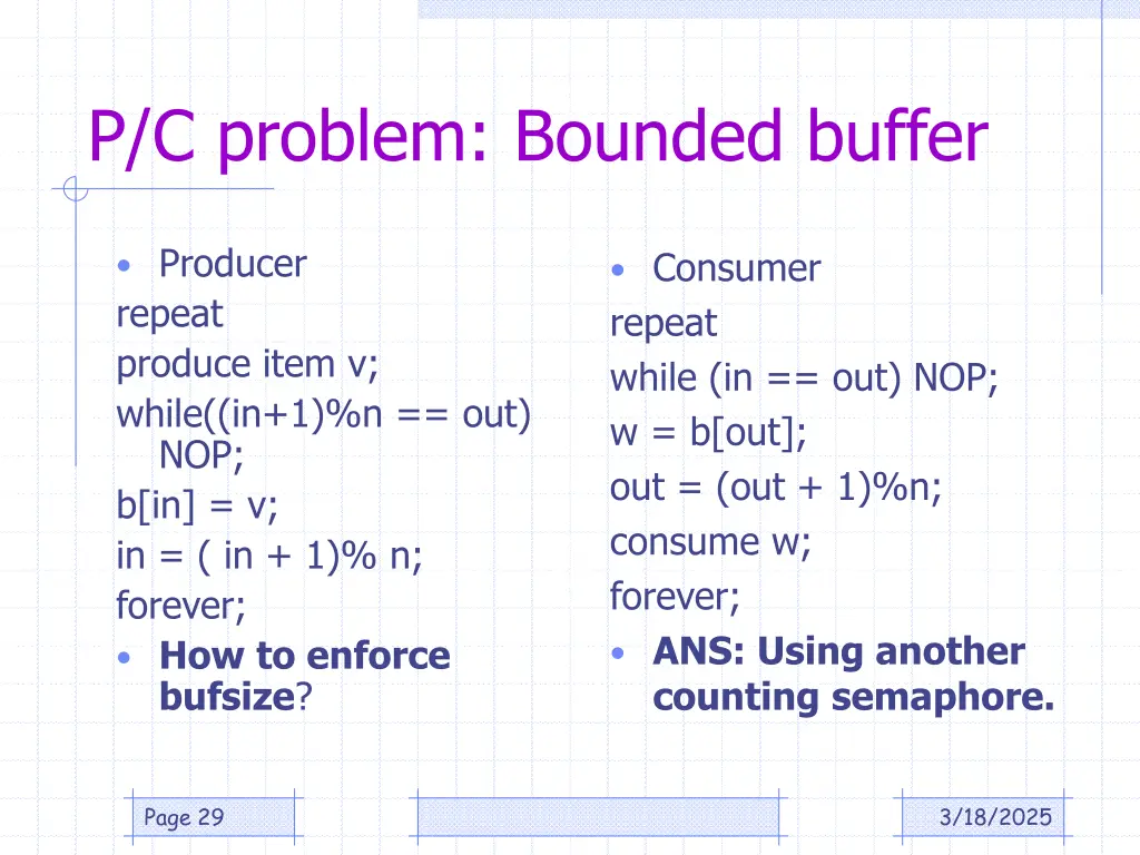 p c problem bounded buffer