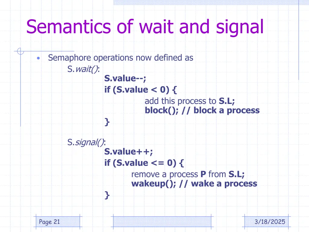 semantics of wait and signal