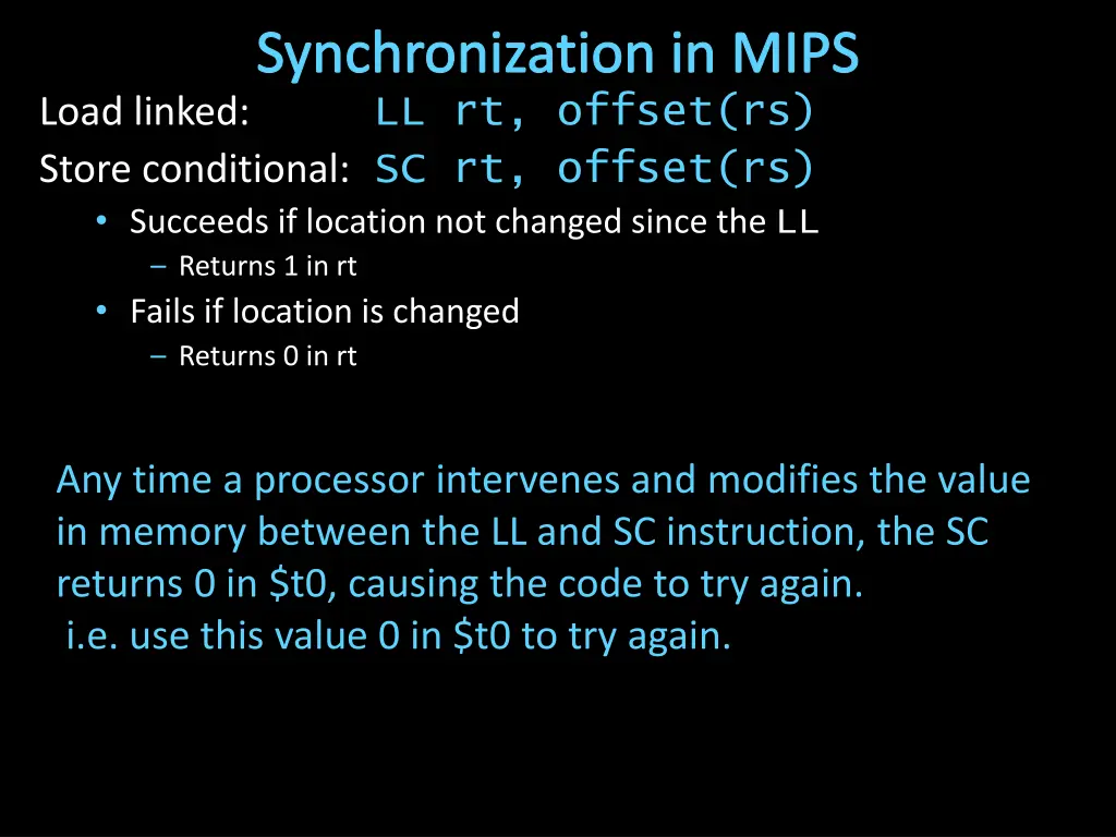 synchronization in mips load linked ll rt offset